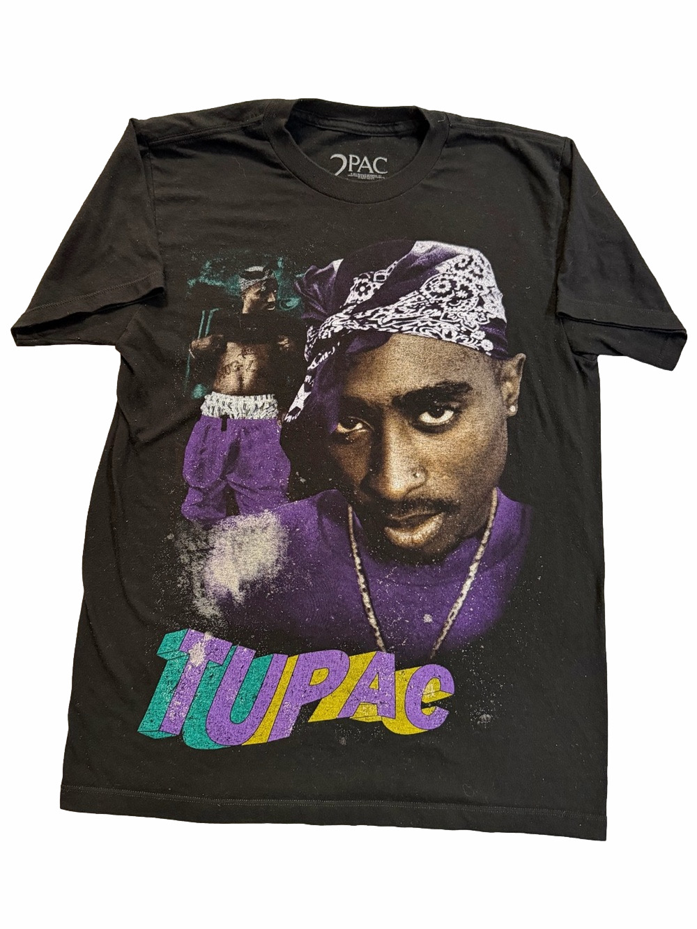 2PAC Graphic Tee in Black with Purple Accents